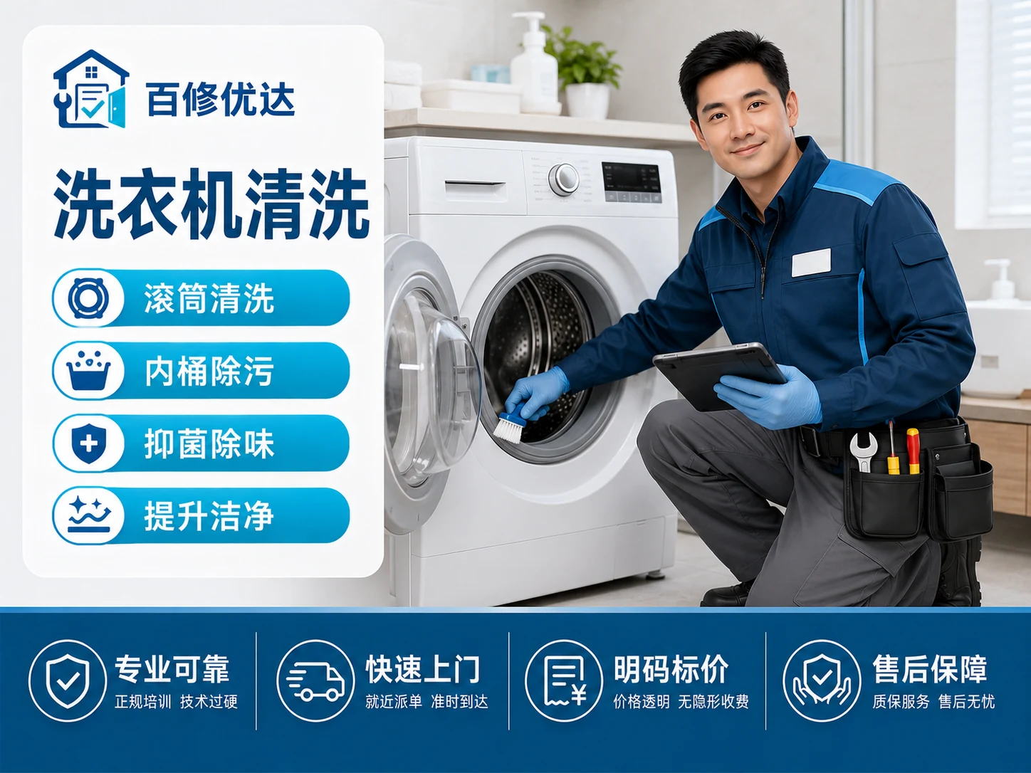 洗衣机清洗多少钱？滚筒拆机清洗内筒/外筒收费标准（2026年版）上门服务主图